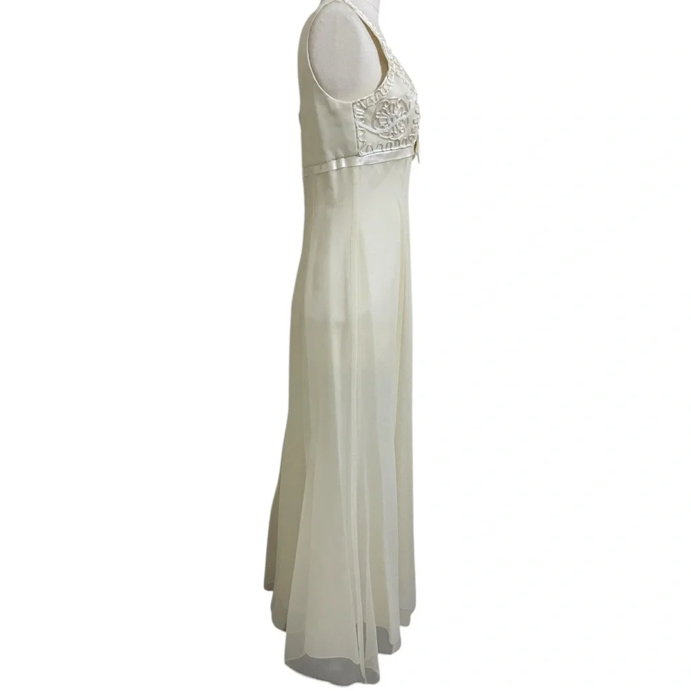 Vintage 90s Ivory Sheath Long Wedding Dress Empire Bust Satin Chiffon Small - Picture 5 of 10